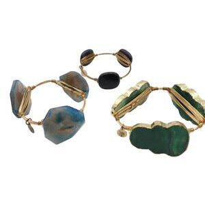 BOURBON & BOWTIES Chunky Substantial Stone Gold Tone Wire Wrap Bracelet Lot of 3